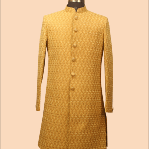 Royal Golden Sherwani with All-Over Zari Embroidery