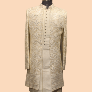 Regal Cream Embroidered Indo-Western Sherwani with Layered Detailing