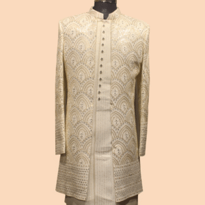 Regal Cream Embroidered Indo-Western Sherwani with Layered Detailing
