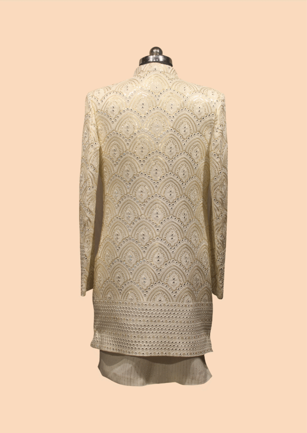 Regal Cream Embroidered Indo-Western Sherwani with Layered Detailing - Image 2