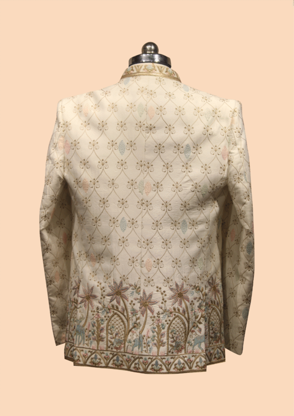 Ivory Pastel Embroidered Indo-Western Sherwani with Animal Motif Detailing - Image 2