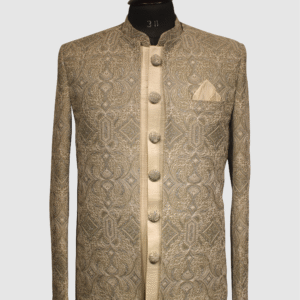 Regal Beige Embroidered Silk Sherwani
