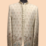 Ivory Pastel Embroidered Indo-Western Sherwani with Animal Motif Detailing