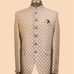 Designer Jodhpuri Suit - Ivory Gold Paisley Brocade