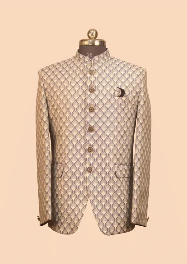 Designer Jodhpuri Suit - Ivory Gold Paisley Brocade