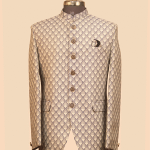 Designer Jodhpuri Suit - Ivory Gold Paisley Brocade
