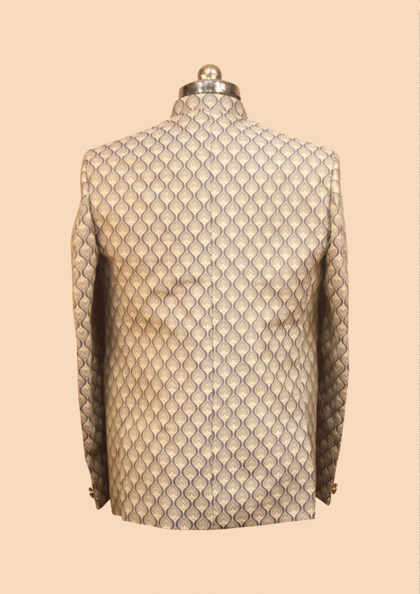 Designer Jodhpuri Suit - Ivory Gold Paisley Brocade - Image 2