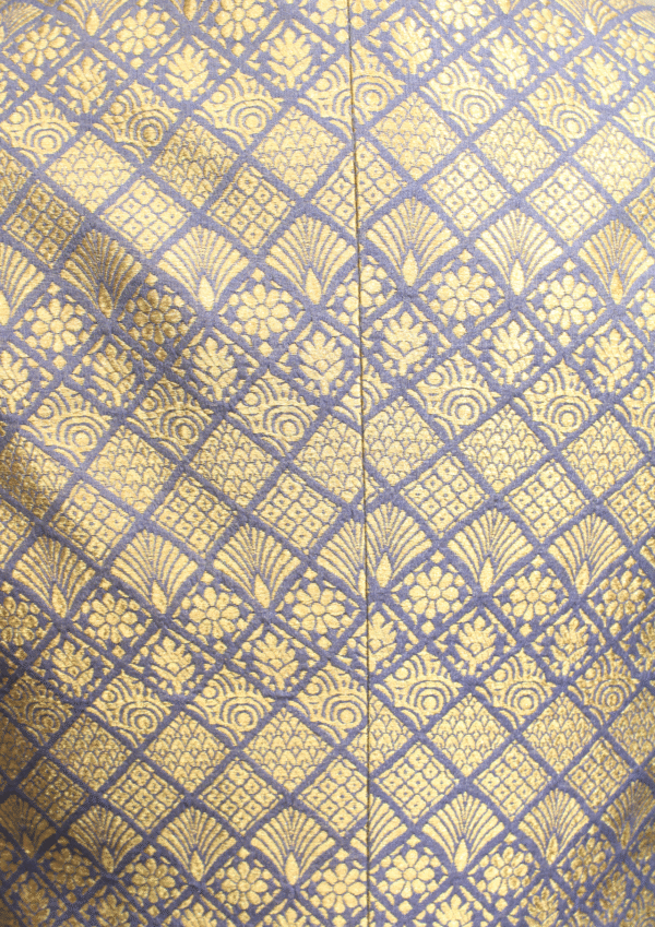 Royal Blue & Gold Brocade Jodhpuri Suit with Geometric Floral Pattern - Image 4