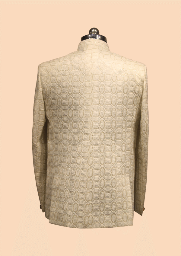 Classic Ivory Jodhpuri Suit with Embossed Oval Pattern - Image 2