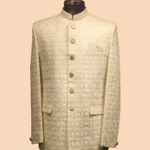 Classic Ivory Jodhpuri Suit with Embossed Oval Pattern