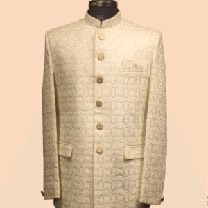 Classic Ivory Jodhpuri Suit with Embossed Oval Pattern