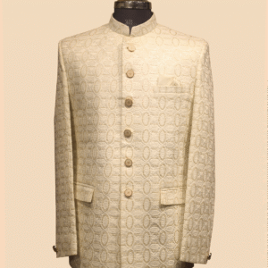 Classic Ivory Jodhpuri Suit with Embossed Oval Pattern