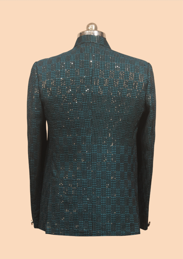 Elegant Blue Sequin-Embellished Jodhpuri Suit with Golden Buttons - Image 2