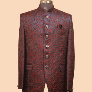 Midnight Maroon & Black Textured Jodhpuri Suit with Antique Buttons