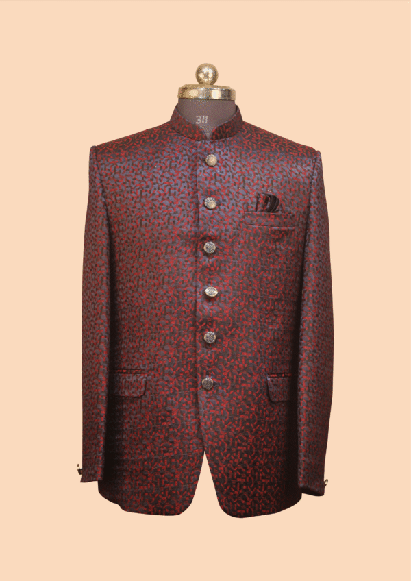 Midnight Maroon & Black Textured Jodhpuri Suit with Antique Buttons
