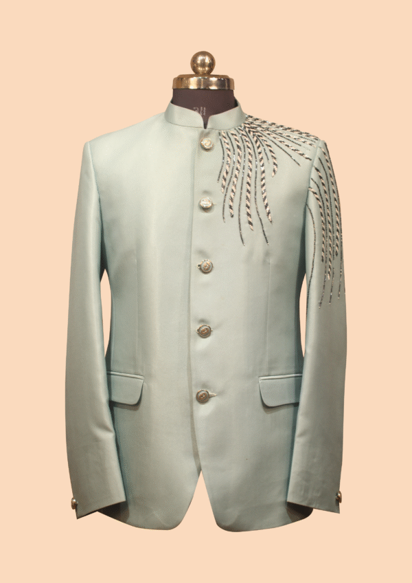 Mint Green Designer Jodhpuri Suit with Embroidered Detailing