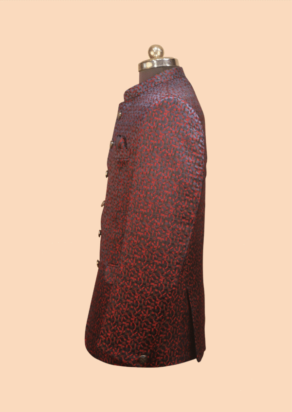 Midnight Maroon & Black Textured Jodhpuri Suit with Antique Buttons - Image 2