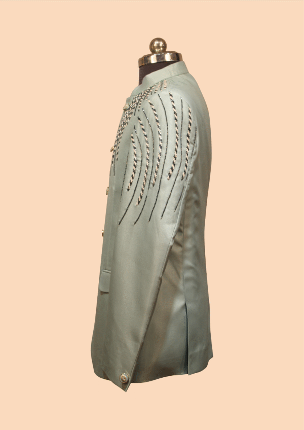 Mint Green Designer Jodhpuri Suit with Embroidered Detailing - Image 3