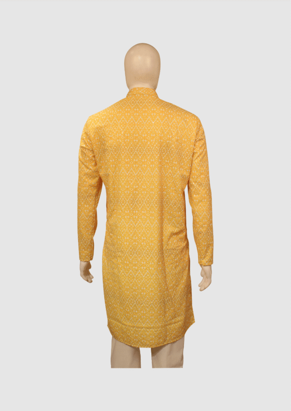 Men’s Yellow Printed Cotton Kurta - Image 2
