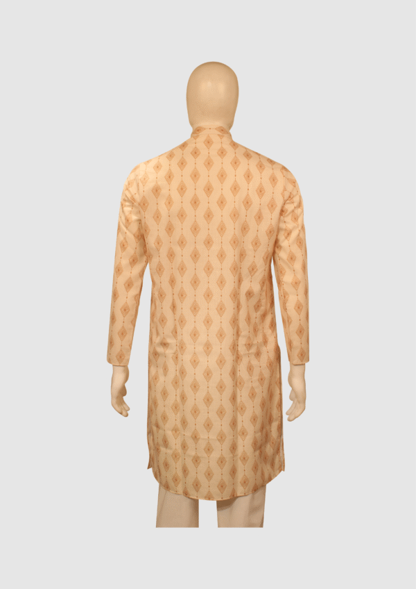 Men’s Peach Gold Printed Silk-Blend Kurta - Image 2