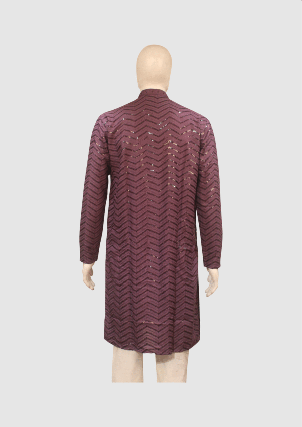 Men’s Plum Purple Sequin Embroidered Kurta - Image 2