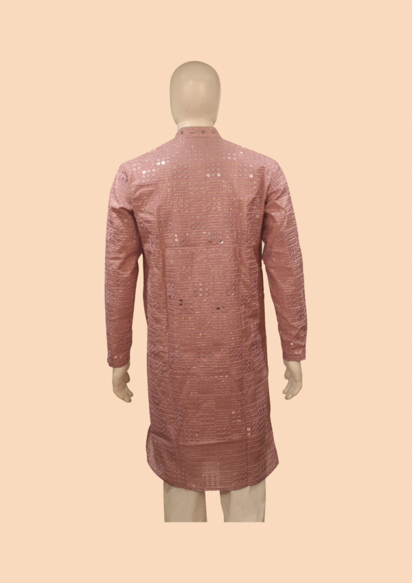 Embroidered Pink Kurta for Men - Image 2