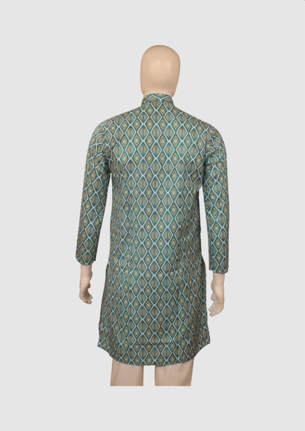 Geometric Print Green Kurta for Men - Image 2