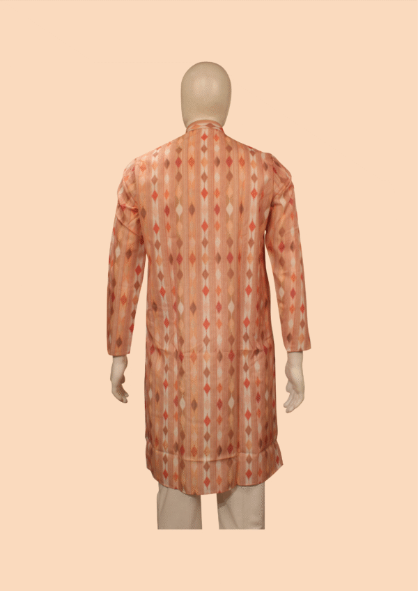 Peach Geometric Pattern Printed Kurta for Men - Image 2