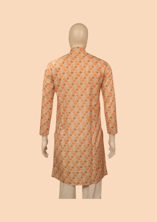 Men’s Peach & Beige Printed Festive Kurta - Image 2