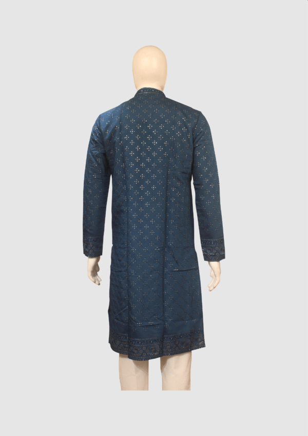 Men’s Navy Blue Mirror Work Festive Kurta - Image 2
