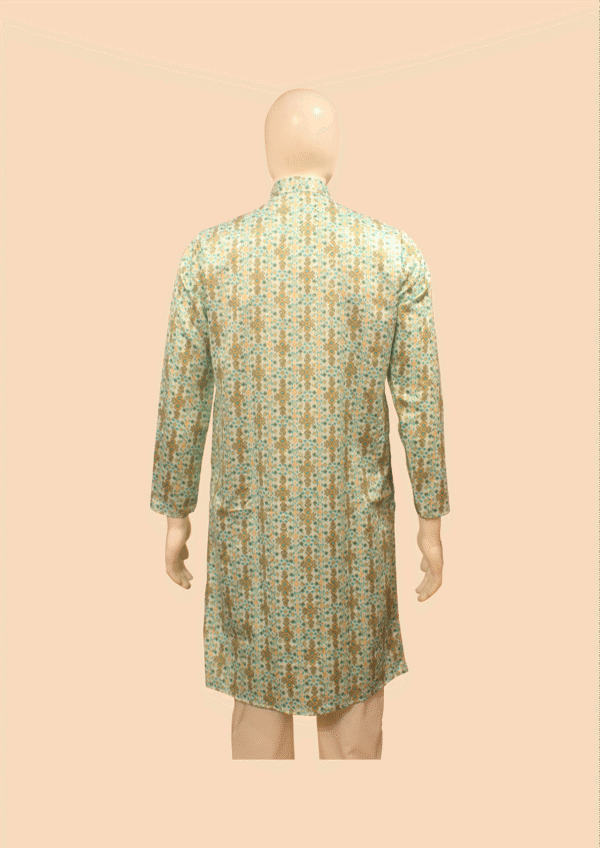Men’s Light Green & Beige Printed Cotton Kurta - Image 2