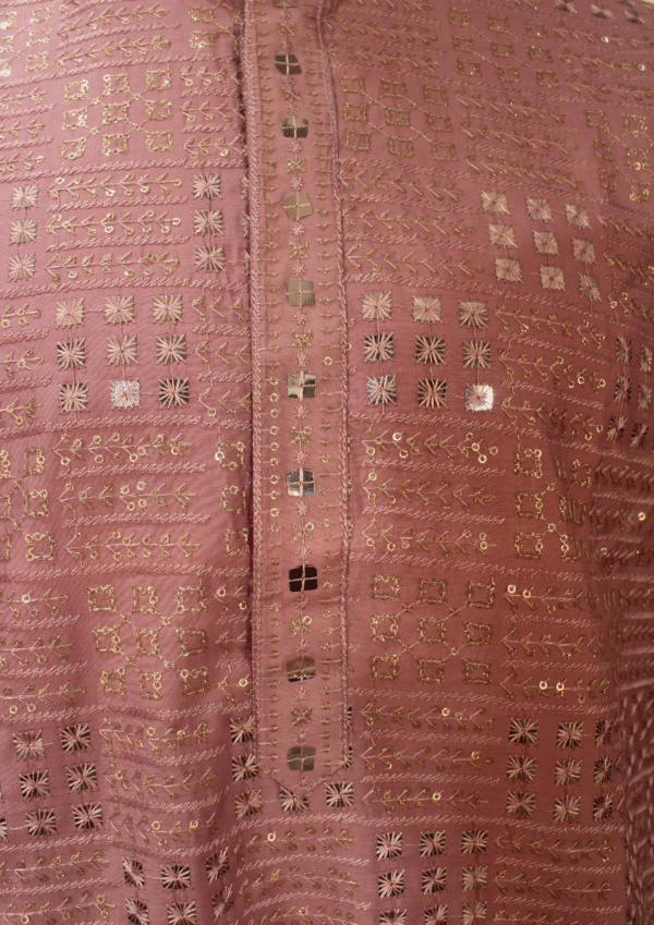 Embroidered Pink Kurta for Men - Image 4
