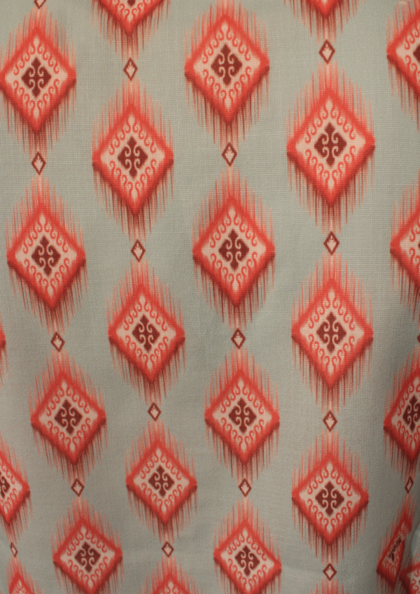 Men’s Mint Green & Coral Printed Festive Kurta - Image 4
