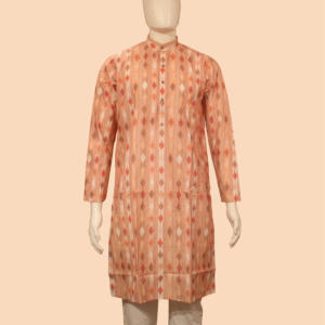 Peach Geometric Pattern Printed Kurta for Men