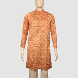Traditional Orange-Gold Brocade Silk Kurta for Men