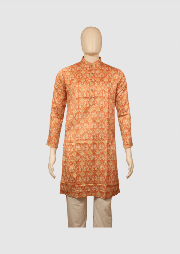 Traditional Orange-Gold Brocade Silk Kurta for Men