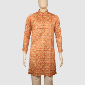 Traditional Orange-Gold Brocade Silk Kurta for Men