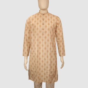 Men’s Peach Gold Printed Silk-Blend Kurta