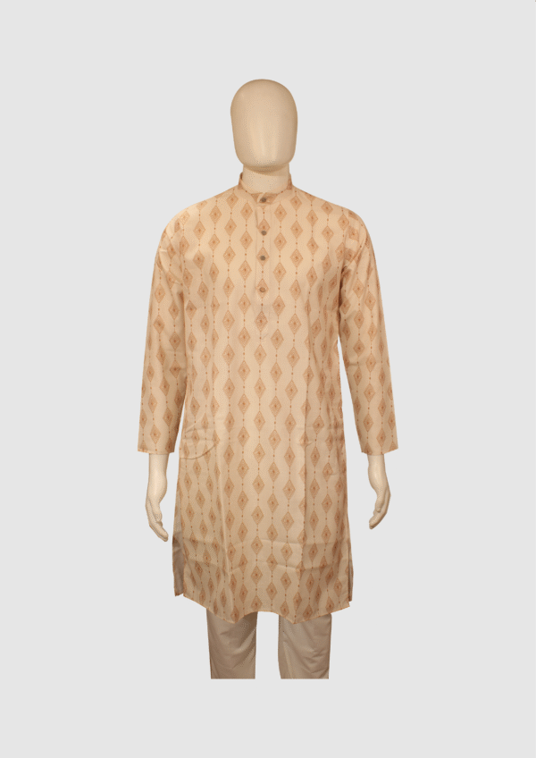 Men’s Peach Gold Printed Silk-Blend Kurta