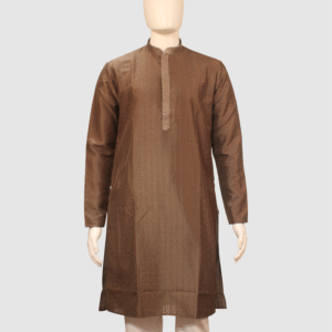 Men’s Classic Chocolate Brown Silk Kurta with Subtle Embroidery
