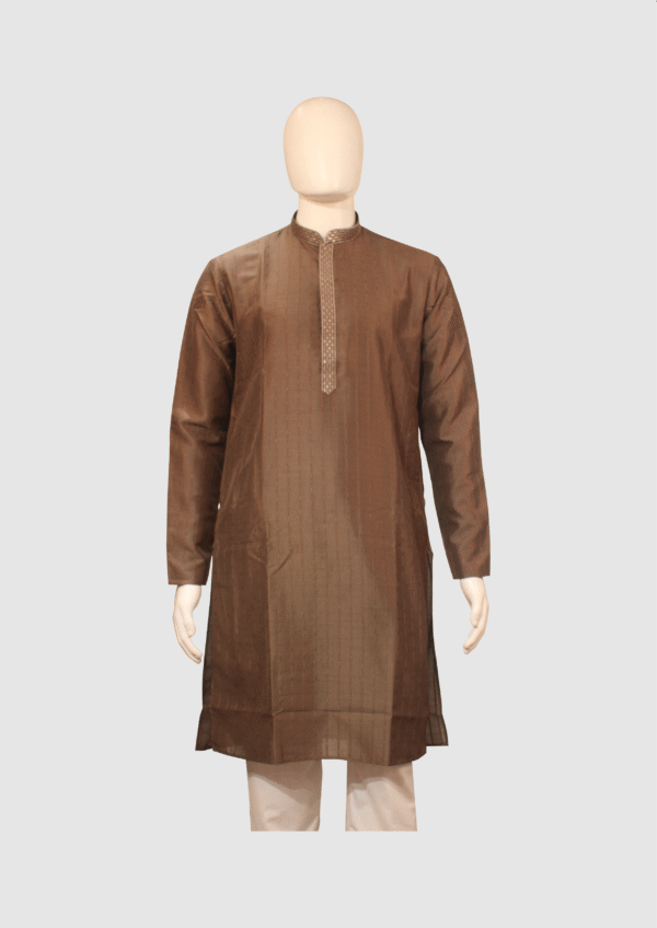 Men’s Classic Chocolate Brown Silk Kurta with Subtle Embroidery