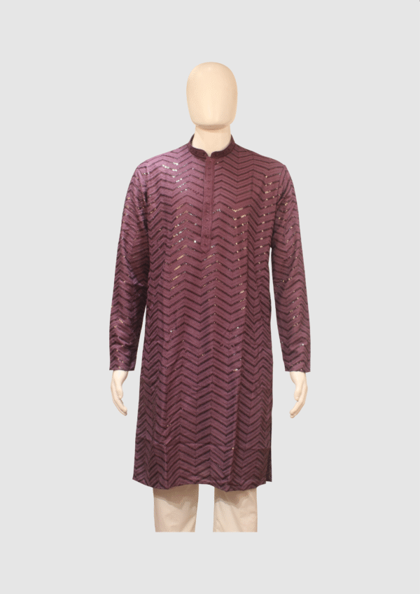 Men’s Plum Purple Sequin Embroidered Kurta