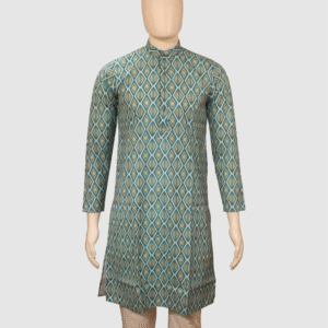 Geometric Print Green Kurta for Men