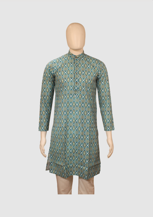 Geometric Print Green Kurta for Men
