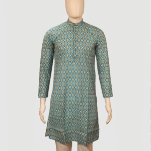 Geometric Print Green Kurta for Men