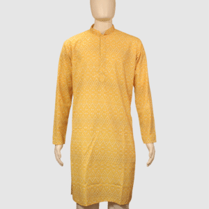 Men’s Yellow Printed Cotton Kurta