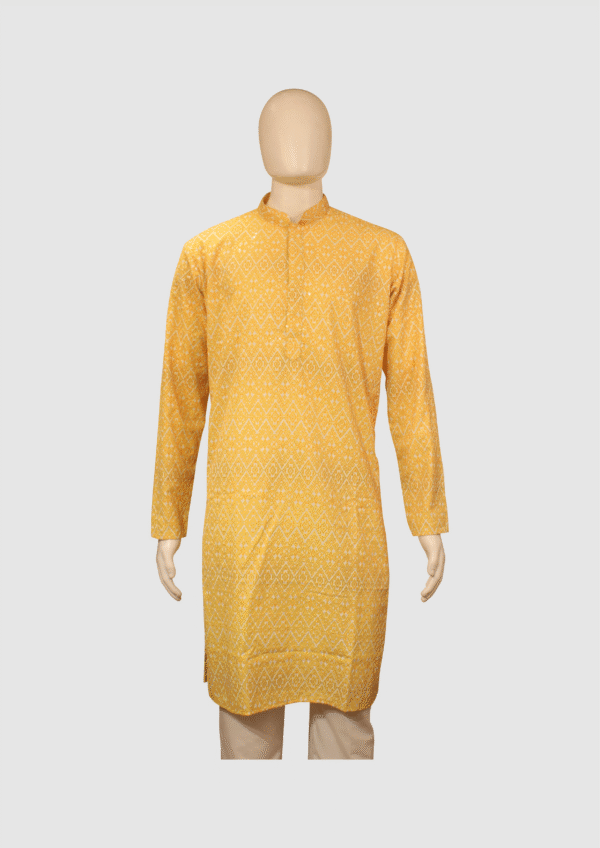 Men’s Yellow Printed Cotton Kurta