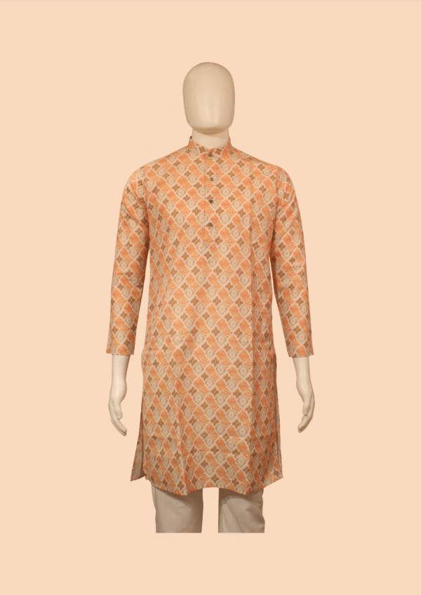 Men’s Peach & Beige Printed Festive Kurta