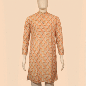 Men’s Peach & Beige Printed Festive Kurta