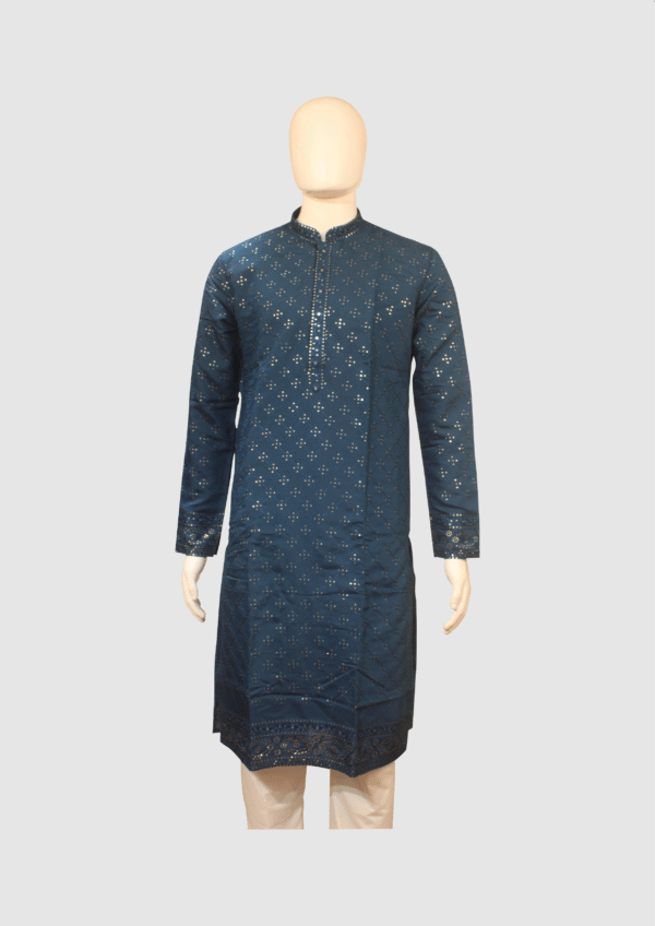 Men’s Navy Blue Mirror Work Festive Kurta